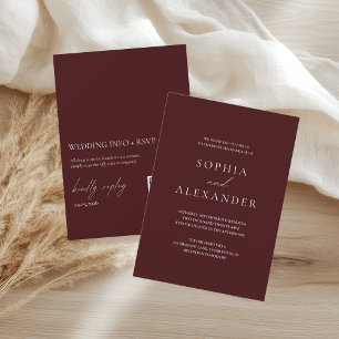 Convites Casamento Minimalista Burgundy Elegante