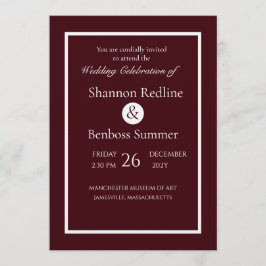 Convites Casamento Minimalista Burgundy Elegante