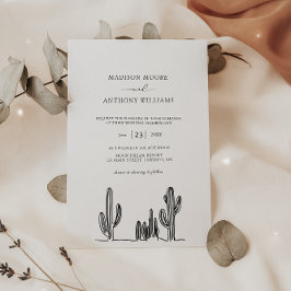 Convites Casamento Minimalista Cacto Arte Linha Deserto