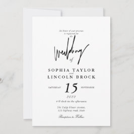 Convites Casamento Minimalista Caligrafia Preto e Branco