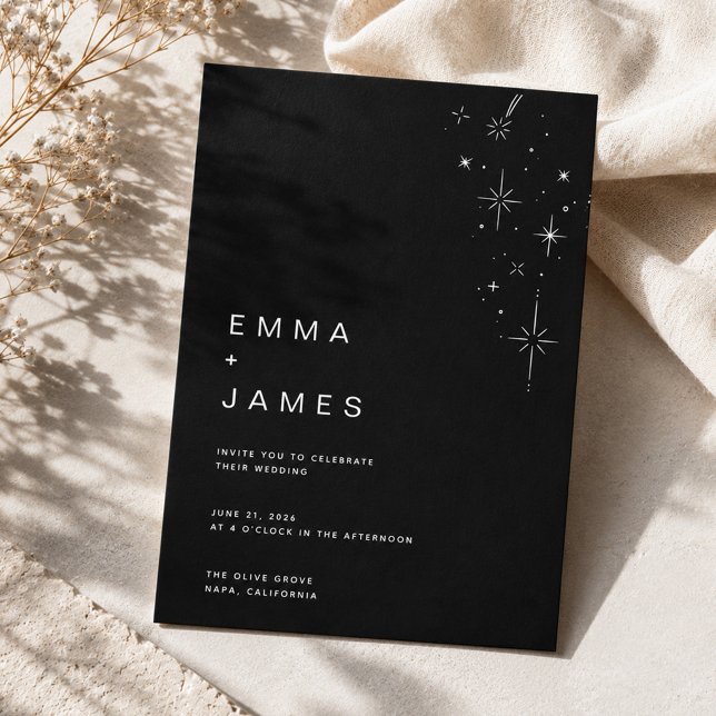 Convites Casamento Minimalista Celestial Preto Simples (Criador carregado)