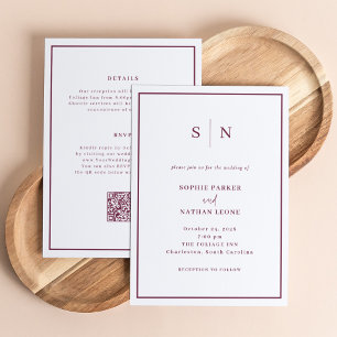 Convites Casamento Minimalista Chic Branco e Borgonha Tudo
