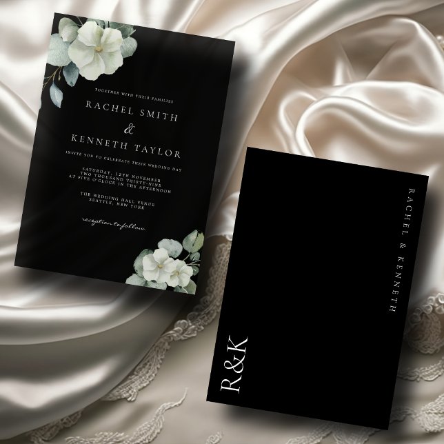 Convites Casamento Minimalista Chic Eucalyptus Black & Whit (Criador carregado)