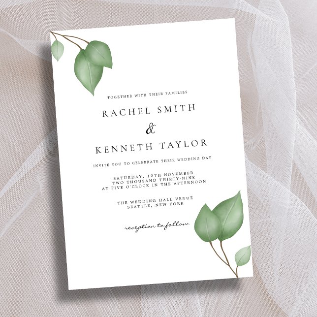 Convites Casamento Minimalista Chic Eucalyptus Black & Whit (Criador carregado)