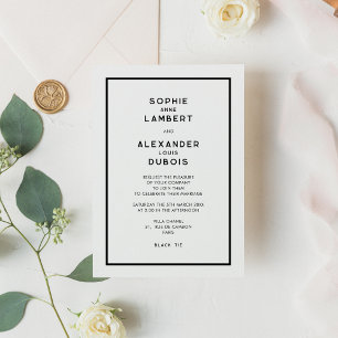 Convites Casamento Minimalista Chic Francês Preto e Branco