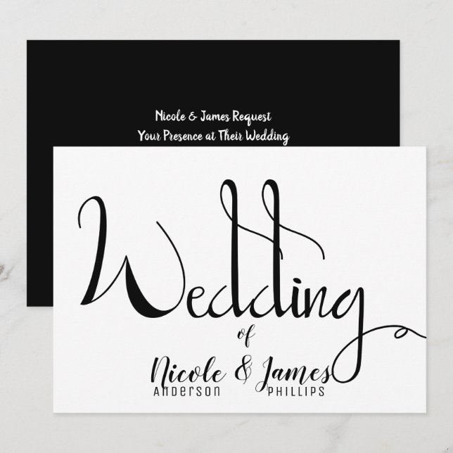 Convites Casamento Minimalista Chic Preto Branco (Frente/Verso)