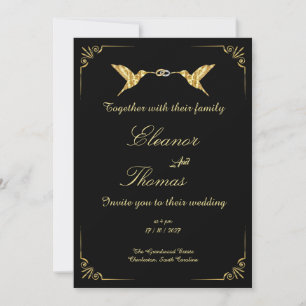 Convites Casamento Minimalista Clássico com Borda Dourada O