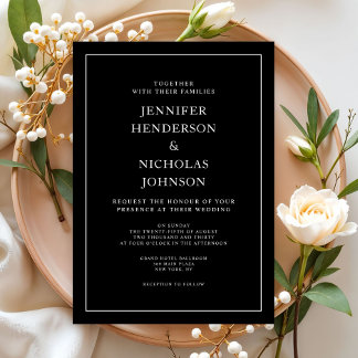 Convites Casamento Minimalista Clássico Elegante Preto