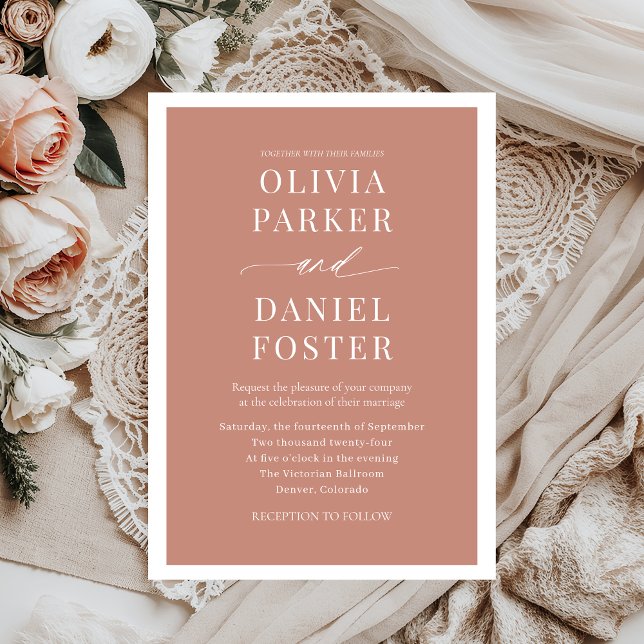 Convites Casamento Minimalista Clássico Terracotta Boho (Criador carregado)