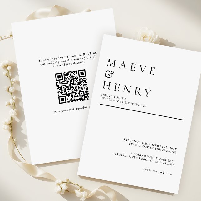 Convites Casamento Minimalista Código QR Simples Moderno (Criador carregado)