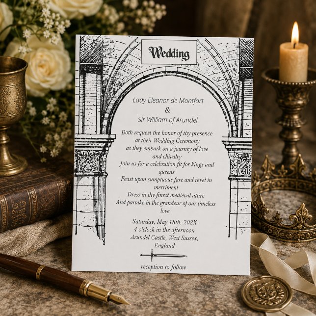 Convites Casamento Minimalista com Arco de Castelo Medieval (Criador carregado)