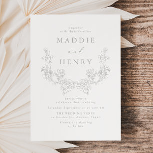 Convites Casamento Minimalista com Arte de Linha Floral em 