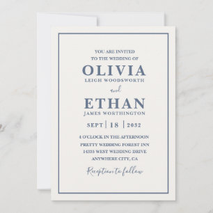 Convites Casamento Minimalista com Borda Azul Poeira Bege S