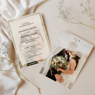 Convites Casamento Minimalista com Borda de Marfim e Ouro