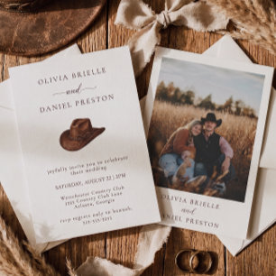 Convites Casamento Minimalista com Chapéu de Cowboy Western
