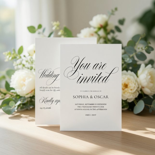 Convites Casamento Minimalista com Código QR | Elegante (Criador carregado)
