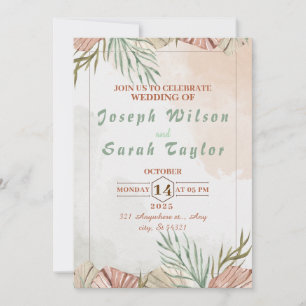 Convites Casamento minimalista com cor de água rosa verde