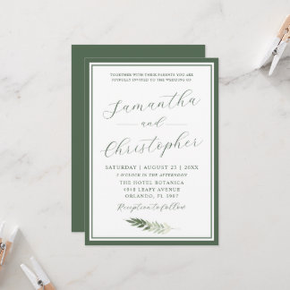 Convites Casamento Minimalista com Escrito em Verde Sage e