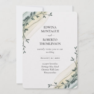 Convites Casamento Minimalista com Fita de Oliva Heritage