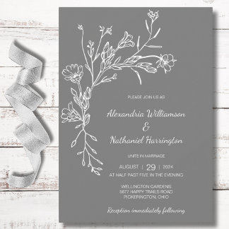 Convites Casamento Minimalista com Flores Silvestres Colhid