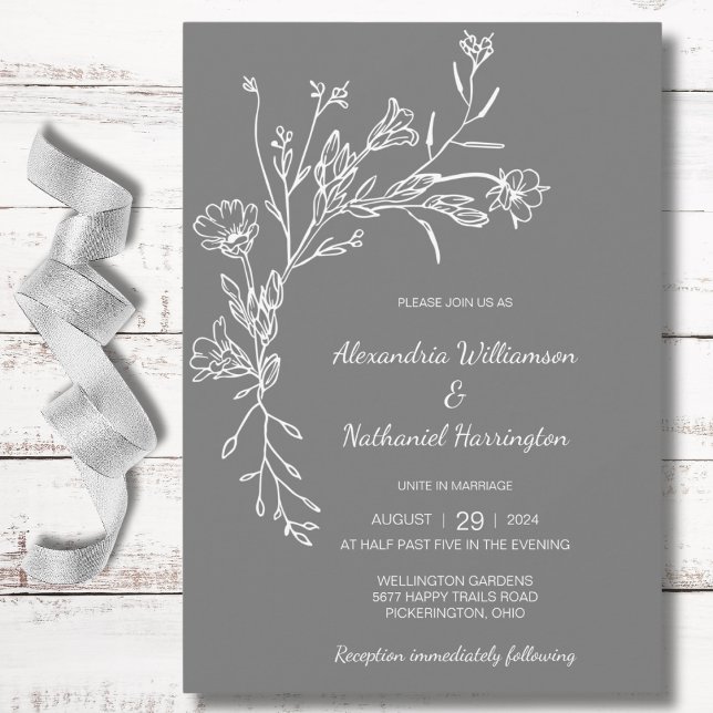 Convites Casamento Minimalista com Flores Silvestres Colhid (Criador carregado)