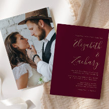 Casamento Minimalista com Foto em Burgundy e Doura