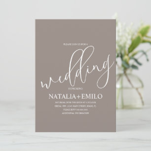 Convites Casamento Minimalista com Letra Cursiva Bege Moder