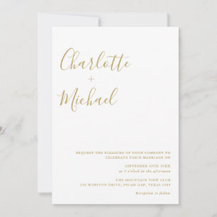 Convites Casamento Minimalista com Letra Dourada