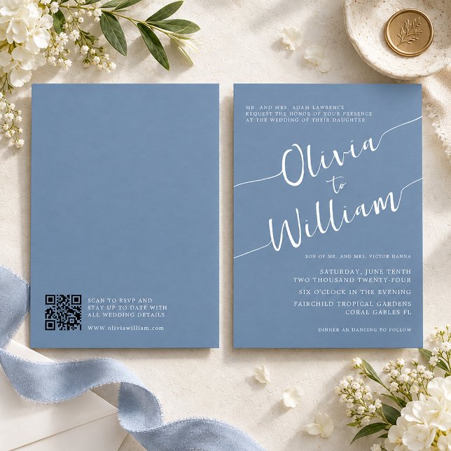 Convites Casamento Minimalista com Letra Periwinkle (Periwinkle Script Minimalist Wedding)