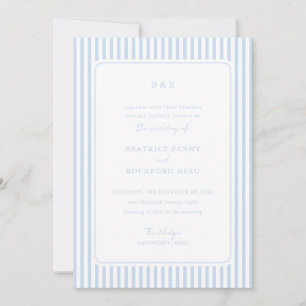 Convites Casamento Minimalista com Listras Azuis Clássicas 