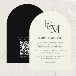 Convites Casamento Minimalista com Monograma Clássico Preto