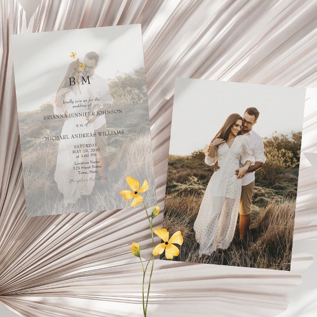 Convites Casamento Minimalista com Monograma de Foto (Criador carregado)