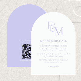 Convites Casamento Minimalista com Monograma de Lavanda Clá