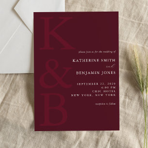 Convites Casamento Minimalista com Monograma em Borgonha Mo