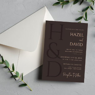 Convites Casamento Minimalista com Monograma Marrom Moderno