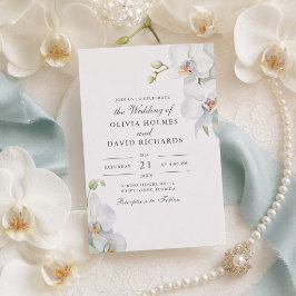 Convites Casamento Minimalista com Orquídea Branca em Aquar