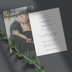 Convites Casamento minimalista com roteiro preto e branco