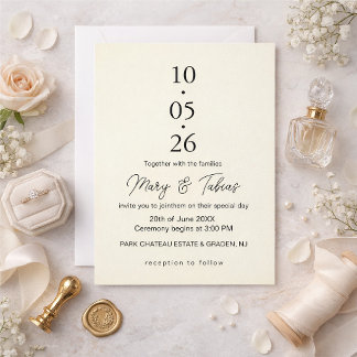 Convites Casamento Minimalista Creme Branco Elegante