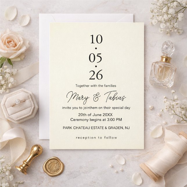 Convites Casamento Minimalista Creme Branco Elegante (Criador carregado)