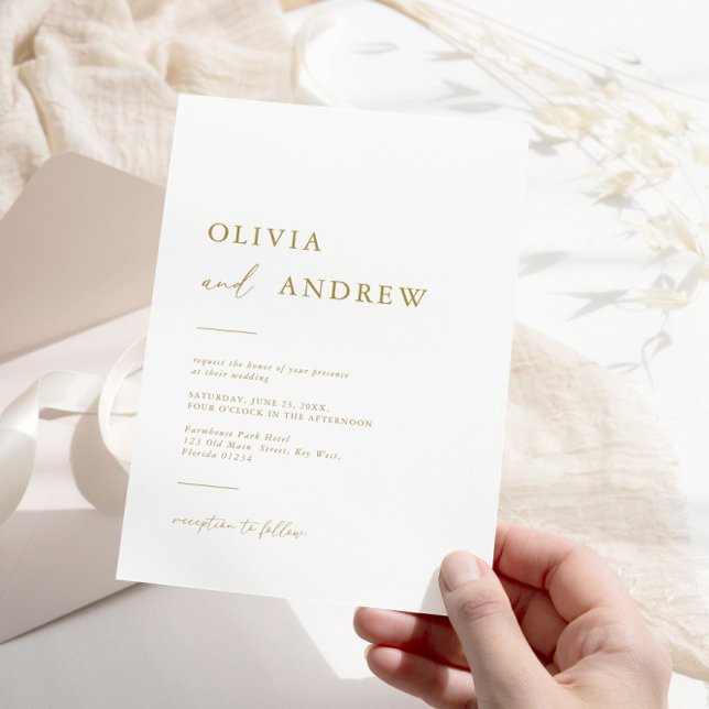 Convites Casamento Minimalista da Caligrafia Dourada Modern (Criador carregado)