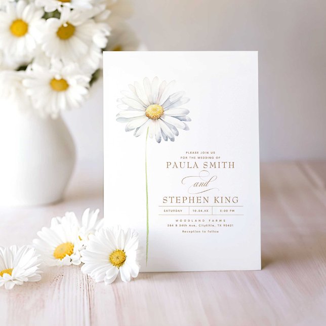 Convites Casamento Minimalista da Flor Branca Elegante (Daisy Minimalist Wildflowers Wedding Invitations)