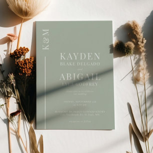 Convites Casamento Minimalista da Linha Limpa Sage Green