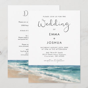 Convites Casamento Minimalista de Aquarela na Praia Tudo em