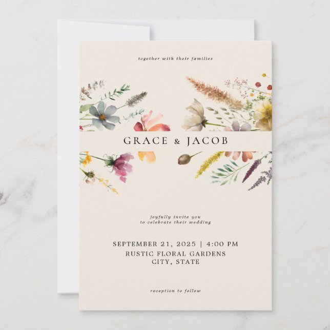 Convites Casamento Minimalista de Boho Wildflower (Frente)
