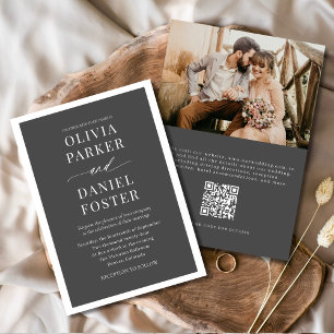 Convites Casamento Minimalista de Código QR Elegante Clássi