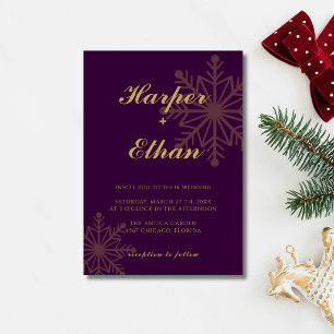 Convites Casamento Minimalista de Floco de Neve em Plum e D