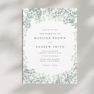 Convites Casamento Minimalista de Folha de Água Verde