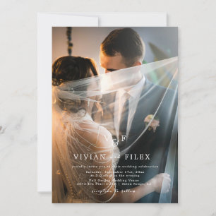 Convites Casamento Minimalista de Foto do Monograma 2 Elega