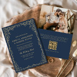 Convites Casamento Minimalista de Foto Dourada Azul com Mar<br><div class="desc">Apresente o seu casamento com um convite minimalista moderno e elegante, com um conveniente código QR. O design puro e monocromático expele sofisticação e elegância, perfeito para casais que buscam uma estética contemporânea e refinada. O código QR adiciona um toque funcional, permitindo que os convidados acessem facilmente detalhes como RSVPs,...</div>