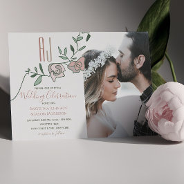 Convites Casamento Minimalista de Foto em Rosa Empoeirado